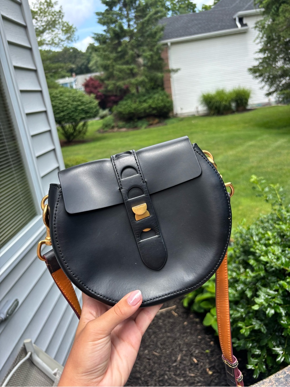Coccinelle Leather Crescent Half Moon Crossbody Bag with Brown Adjustable Strap